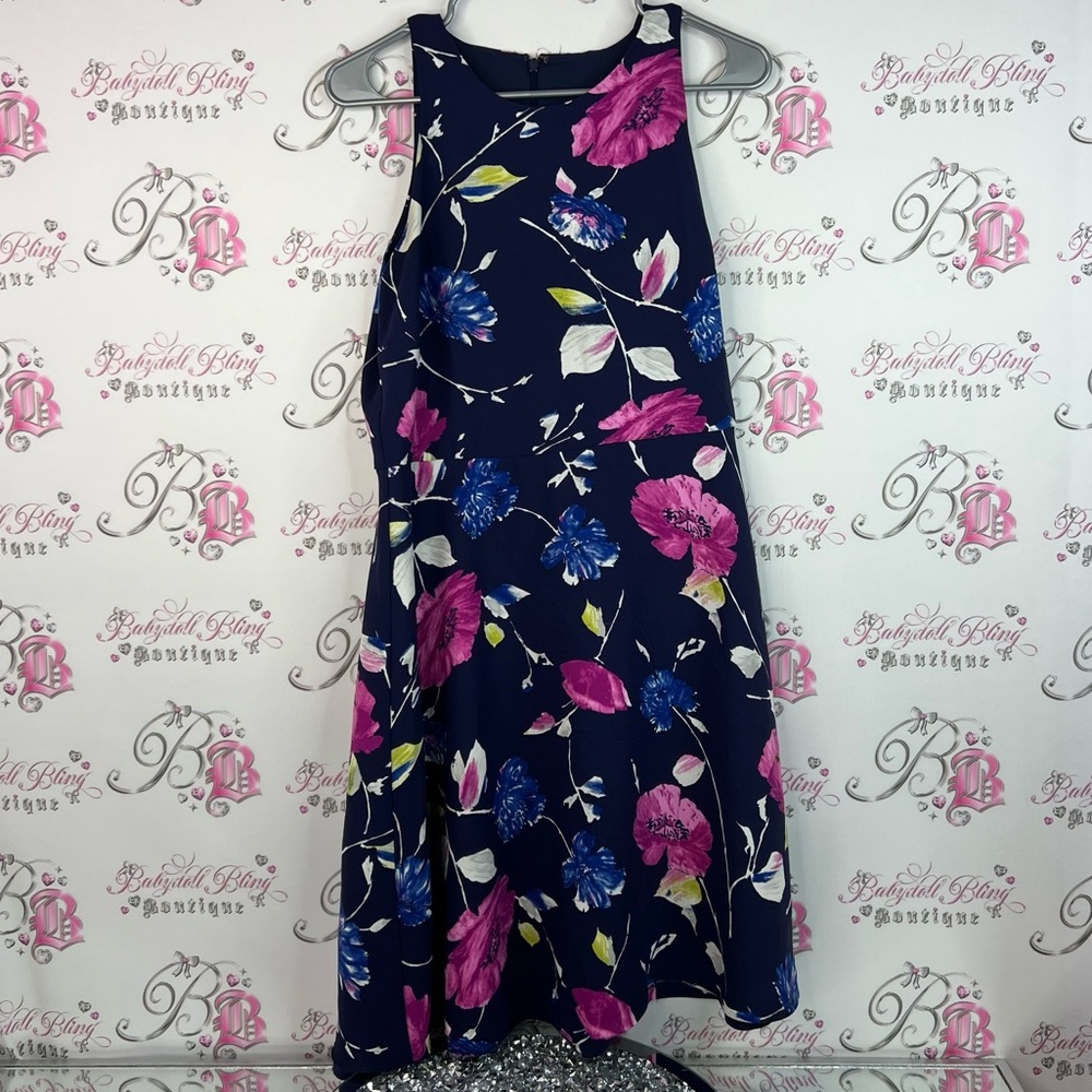 Banana republic dress pleated flowers pink purple Navy and Pink Floral Dress